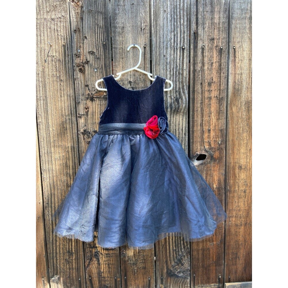 H&M Dress 5-6Y Navy Blue Velvet Sleeveless Sparkle Glitter Party Dress